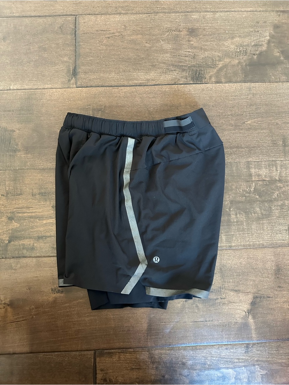 lululemon Black Men's Athletic Shorts with Gray Reflective Trim - Picture 3 of 3